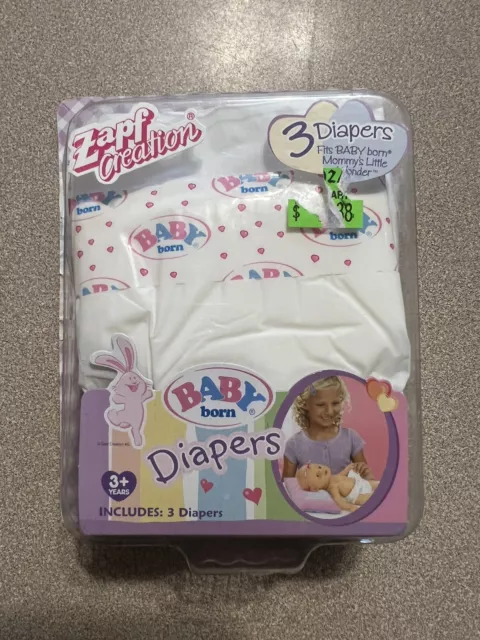 Zapf Creation Baby Born Replacement Doll Diapers Pack of 2 missing 1 NEW OPENED