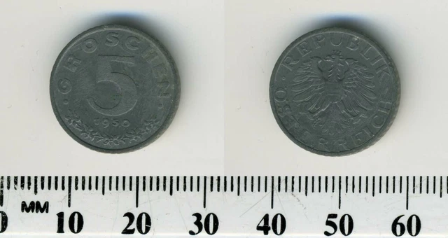 Austria 1950 - 5 Groschen Zinc Coin - Imperial Eagle with Austrian shield