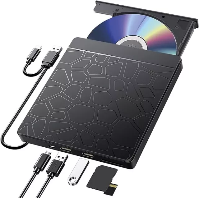 Lecteur CD DVD Externe, Graveur DVD Externe Portable USB 3.0 Type C Dual
