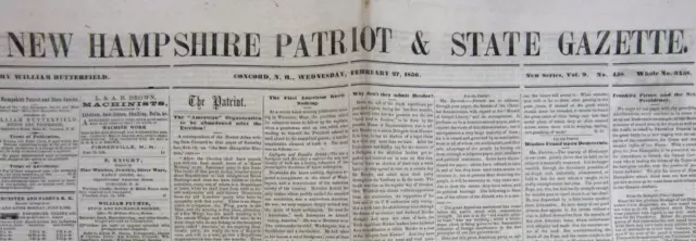 New Hampshire Patriot Newspaper Fugitive Slave Law Jefferson Davis Kansas 1856