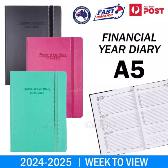 2024 2025 Financial Year Diary Week To Page A5 Elastic Band Planner Organiser AU