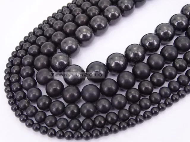 Natural Shungite Gemstone Round Spacer Loose Beads 15.5'' Strand 6mm 8mm 10mm