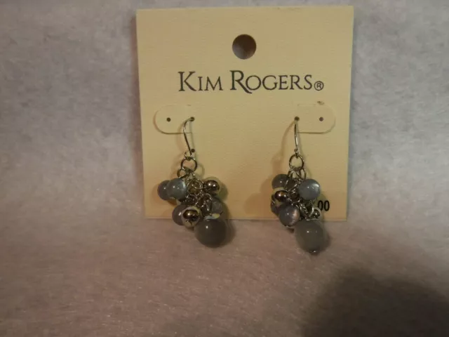 Kim Rogers Baby Blue Shimmer Silvertone Trim Hook  Back Prcd.earrings -New $12