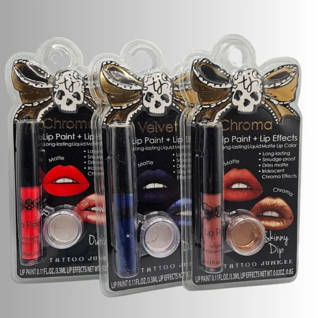 Tattoo Junkee Lip Gloss RED BLUE NUDE Paint Effect Chroma Velvet