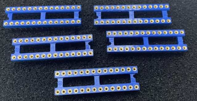 5 X 28 Way  0.3" Narrow Dil Dip Gold Turned Pin Ic Sockets Uk Seller Free P+P