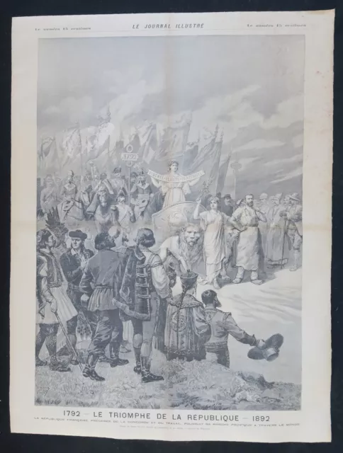 Affiche LE TRIOMPHE DE LA REPUBLIQUE entoilée Le journal illustré 1892 57x76 cm