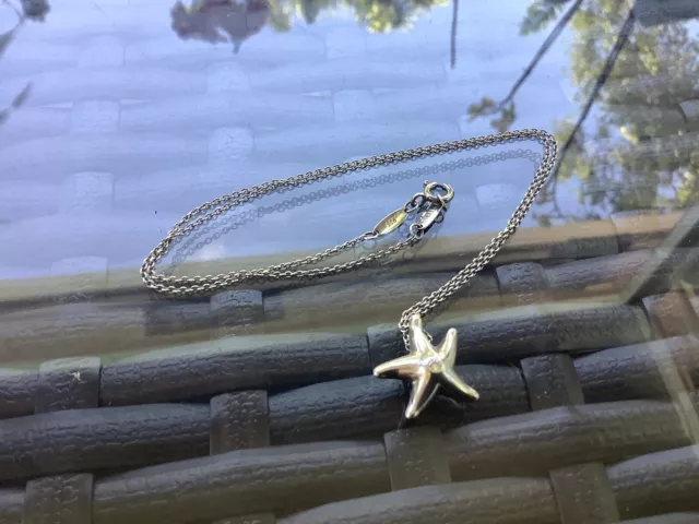 Tiffany & Co. Sterling Silver Elsa Peretti  Star Fish Pendant W/Diamond & Chain