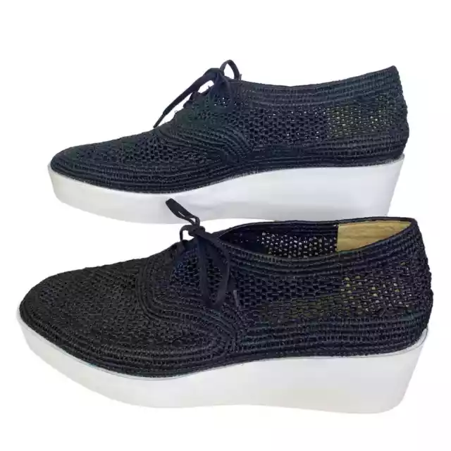 Robert Clergerie Vicolei Woven Raffia Wedge Sneaker Oxford Black Womens 7.5