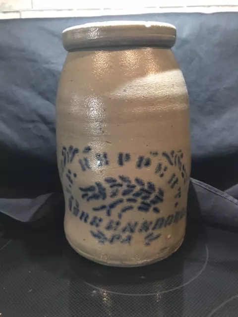 T.F. REPPERT GREENSBORO PA Deep Cobalt Blue & Grey Stoneware Crock 1 Gallon NICE
