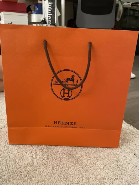 Authentic Hermes Empty Orange Shopping Gift Paper Bag. 11.75 x 11.75 x 4  NEW