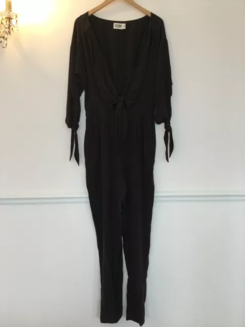 Alice by Temperley Lovely Black V Tie Neck 100% Silk Pocket Jumpsuit Size UK14