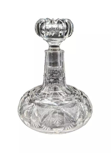 Small Vintage Clear Cut Crystal Carafe Ships Decanter & Stopper 6" Tall