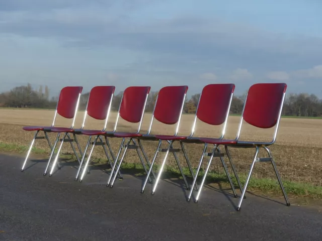 Set 6 Sixties Stacking Chairs Stapel Stuhl Rot Küchenstühle Chrom Stahlrohr 60Er