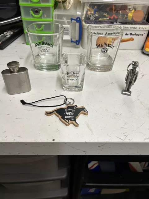 Jack Daniels Bundle Glasses Key Rings Etc romotional Collectables Job Lot X6