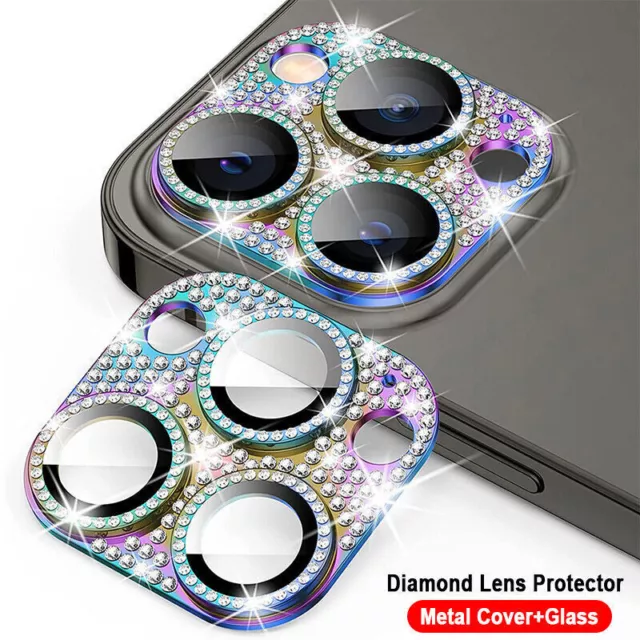 Bling Diamond Metal Camera Lens Glass Protect Cover For iPhone 15 14 13 Pro Max