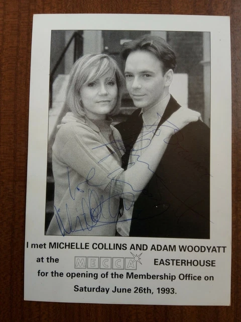 MICHELLE COLLINS ADAM WOODYATT *Ian Cindy Beale EASTENDERS HAND SIGNED CAST CARD