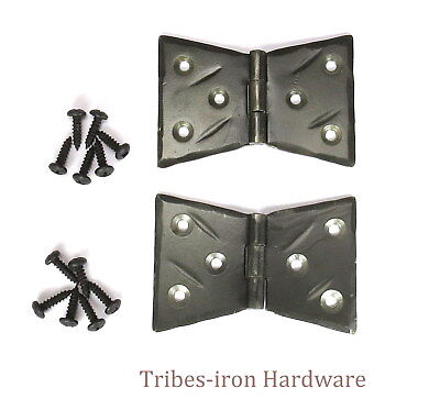 2 Hand Forged 2" Butt Door Hinges Cabinet Box Rustic Antique Wrought Iron Decor