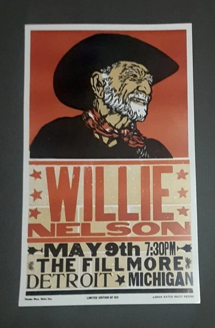 WILLIE NELSON Hatch Show Print #/50 THE FILLMORE DETROIT, MI 2010 Concert Poster WILLIE NELSON Hatch Show Print #/50 THE FILLMORE DETROIT, MI 2010 Concert Poster
