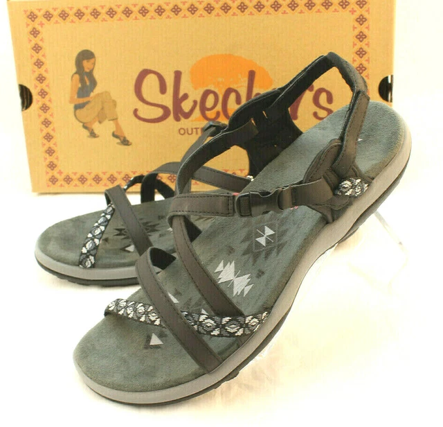 SKECHERS Size 11 Black Leather Reggae Slim Vacay Women’s Sandals MSRP $79