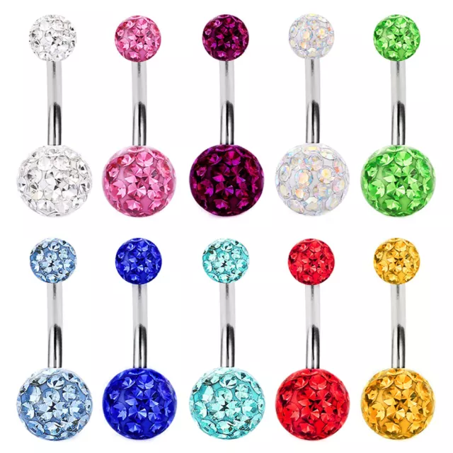 8mm-16mm Bar Navel Belly Button Ring Barbell Crystal Ball Body Piercing Jewelry