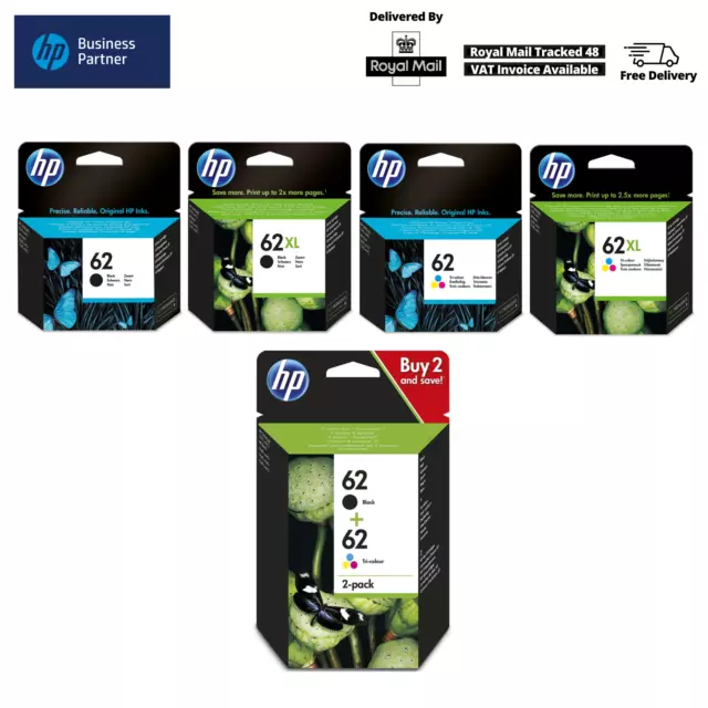 HP 62 / 62XL Black / Colour Genuine Ink Cartridges - OfficeJet 5740 Printer Lot