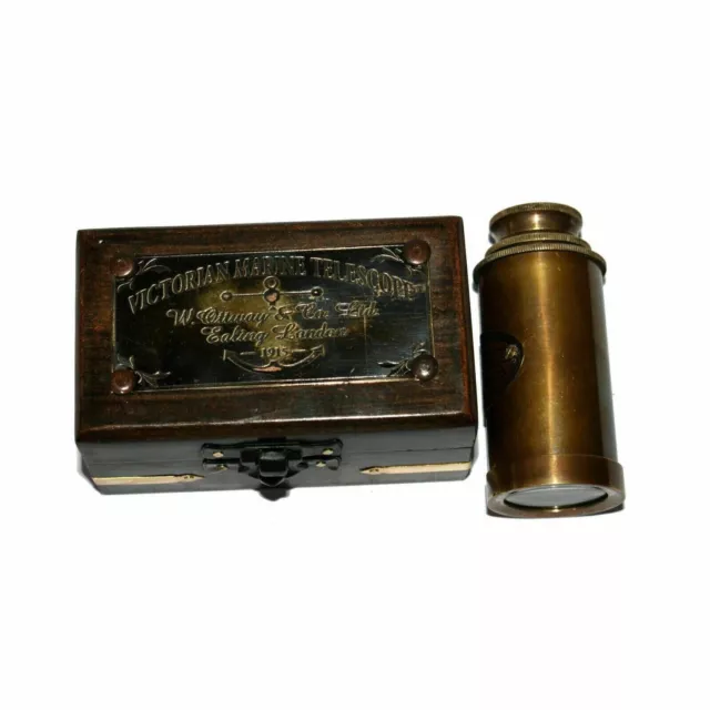 Antique Maritime brass royal navy telescope with wooden box collectible gift 6"
