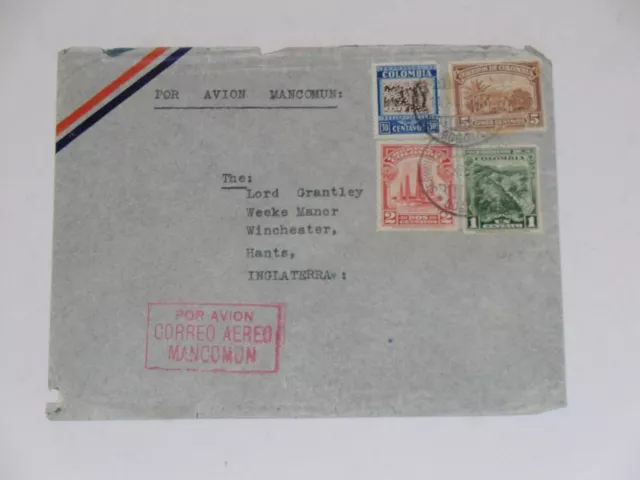 Air Mail Cover From Colombia with 4 Stamps (S202)