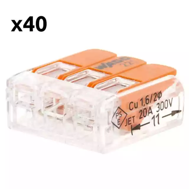 Lot de 40 bornes de raccordement S221 COMPACT - Connexion rapide - 3 conducteurs