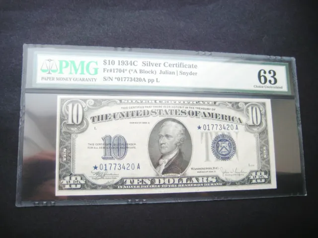 Wow Rare $10 1934 C***Star***Silver Certificate Bu Note**Pmg 63 Good Embossing** 2