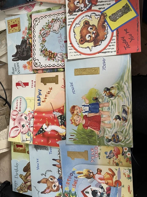 Collectible vintage greeting cards X 9 First Birthday