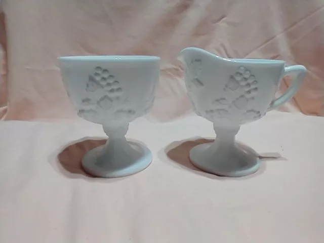 Vintage Indiana Glass  - Milk Glass  - Cream & Sugar Colony  - Grape Pattern