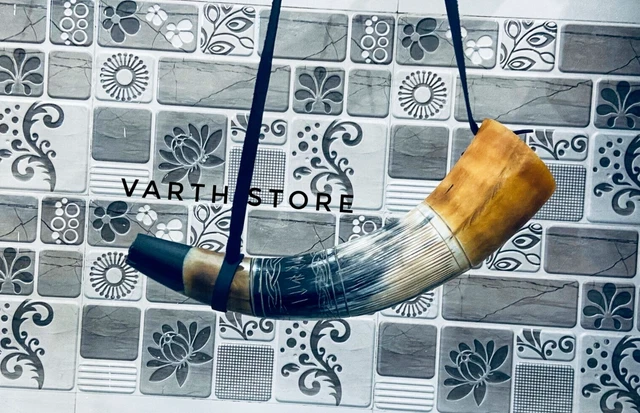 Viking War Horn - 16" Genuine Ox-Horn Battle Trumpet - Premium Hand Engraved ..