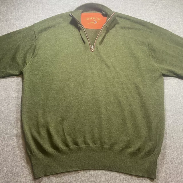 Orvis Wool 1/4 Zip Pullover Sweater Mens Size XL Green Mock-Neck