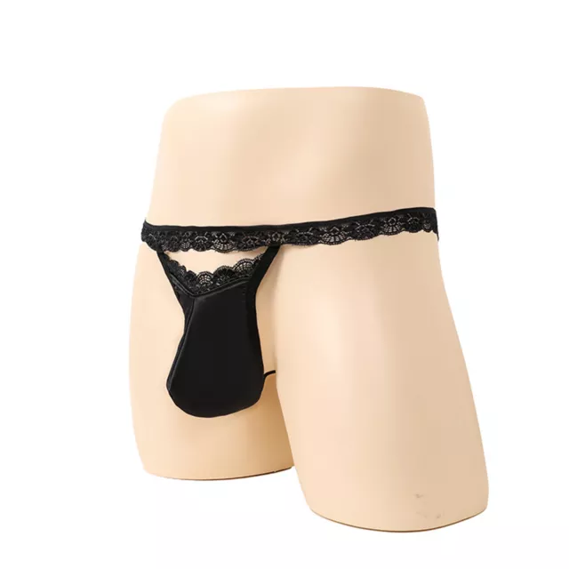 Mens Underwear Bulge Briefs Sissy Thong Open Pouch Fancy T-back Nightwear Lace