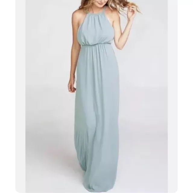 Show Me Your MuMu Maxi Dress Gown XXS 2XS Amanda Long Silver Sage Crisp Chiffon