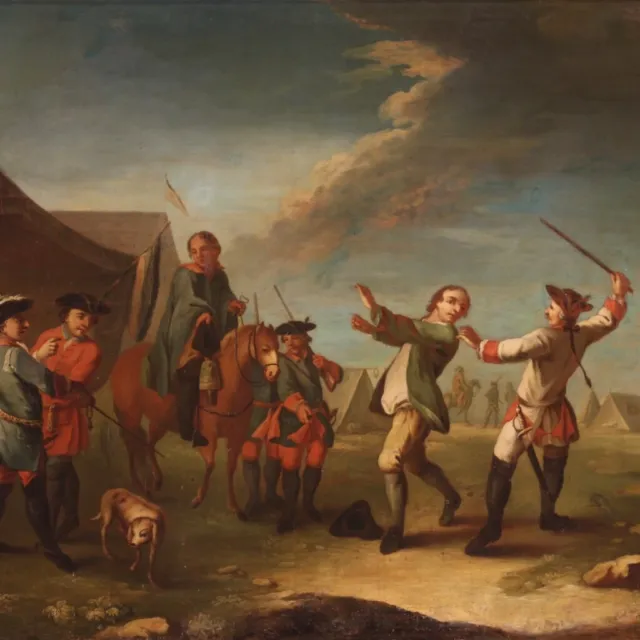 Pintura napoleonica soldados antiguo cuadro oleo sobre lienzo siglo XIX 800