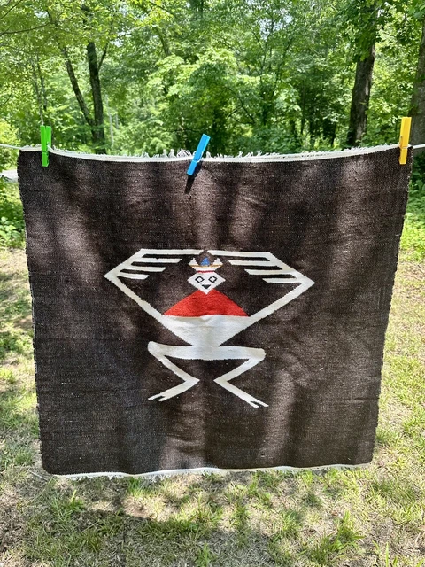 Vintage Mexican Aztec Wool Textile - Bat Tapestry