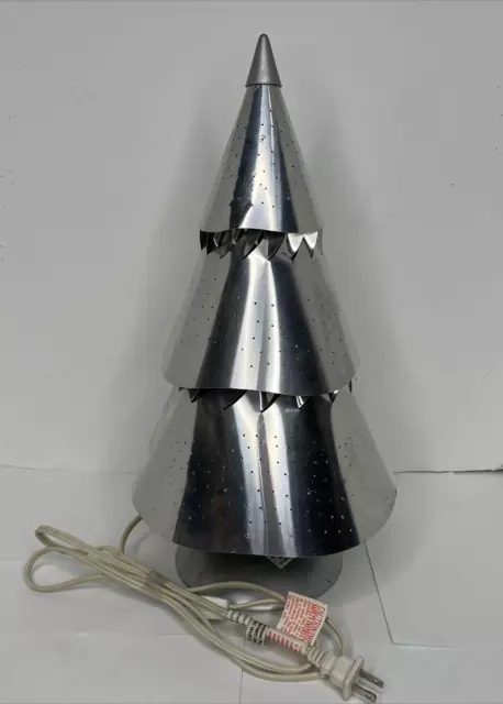Mirro Style Illuminated Aluminum Christmas Tree Corded 17.5" Punched Metal -RARE 3
