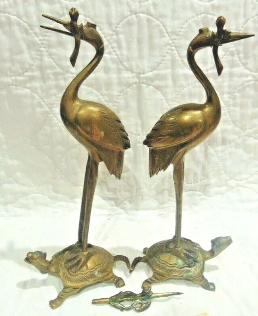 2 Japanese Metal Art a Crane on Turtle Copper / Brass Shokudai Or Candlestick 2