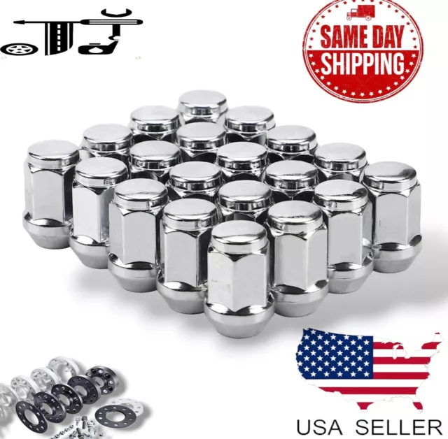 32Pc Chrome 1.4" Tall 1/2-20 Bulge Acorn Lug Nut 3/4" Hex Fit Old Ford F250 F350