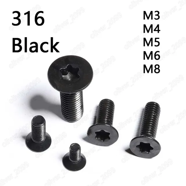 Black 316 Stainless Steel Torx Socket Countersunk Head Screws M3 M4 M5 M6 M8