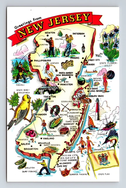 PICTORIAL TOURIST MAP Multi View Greetings from State New Jersey NJ