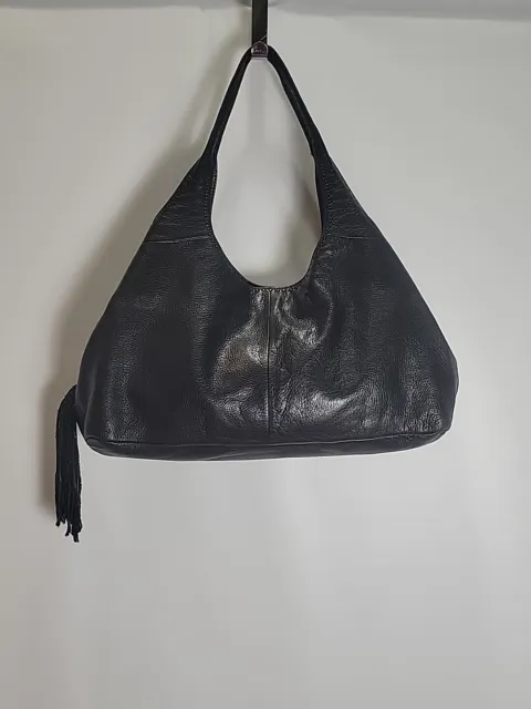 Sigrid Olsen Soft Leather Tassel Hobo Purse Shoulder Bag Black Large