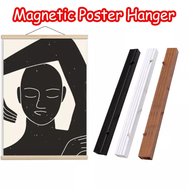 Magnetic Wooden Photo Picture Frame Wall DIY Poster Scroll Painting Hanger AU