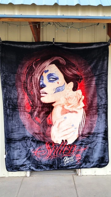 Manta Sullen Rember 2 – Diseño Gótico Tatuaje Motociclista (tamaño Queen, Poliéster)