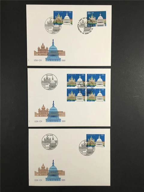 SCHWEIZ/USA GEMEINSCHAFTSAUSGABE WASHINGTON KAPITOL BUNDESHAUS 3 BELEGE h5883