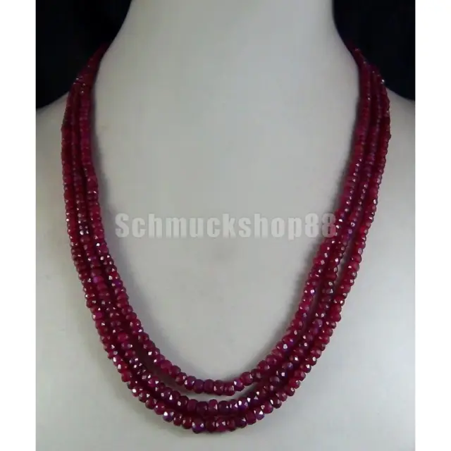 Frauen Damen Natur Rubin Facettierte Perlen Statement Halskette 3 Strang