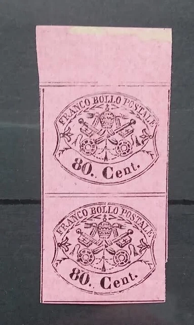 Italie 1867 Stato Pontificio 2x 80 cent rose Neuf marge avec gomme