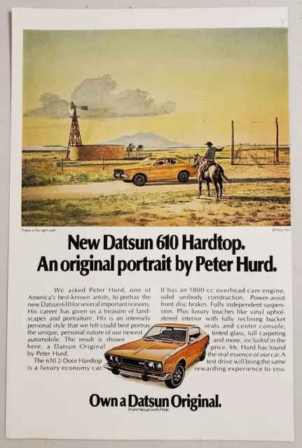 1973 Print Ad New Datsun 610 Hardtop Oil Field Peter Hurd Painting