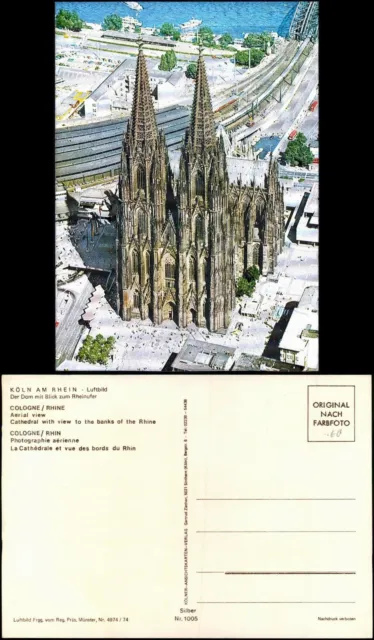 Ansichtskarte Köln Luftbild Dom mit Blick zum Rheinufer 1960 Silber-Effekt